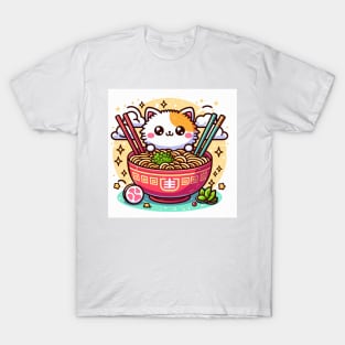 Big eyes cat enjoy bowl of ramen T-Shirt